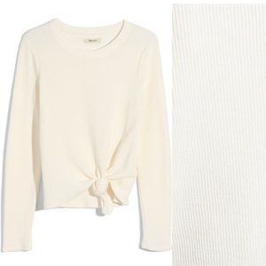 Madewell Long Sleeve Front Knot Elwood Top Size Large White Cotton Tee NWT